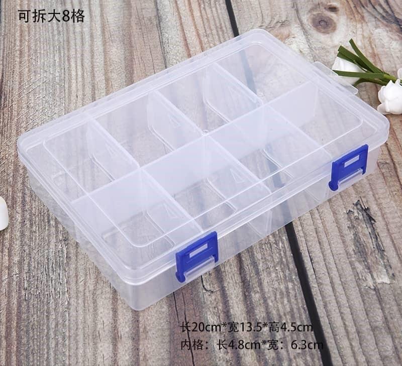 DV20008 Large 8 grid double buckle transparent PP medicine jewelry tool hardware accessories storage box大号8格双扣透明PP药品首饰工具五金配件收纳盒