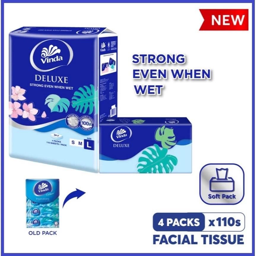 Vinda Deluxe Soft Pack Facial Tissue Large 3ply - 110's x 4