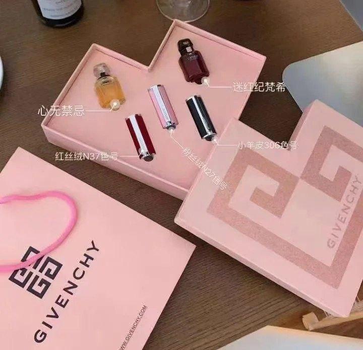 GIVENCHY lipstick+perfume pink box gift set (with paper bag)