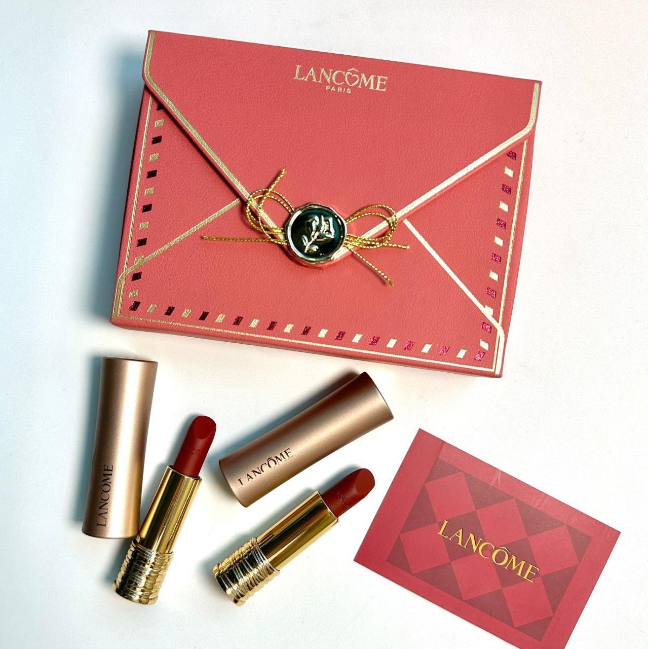 LANCOME 2 IN 1 LIPSTICK SET L’ABSOLU ROUGE (299 & 289) PEACH BOX