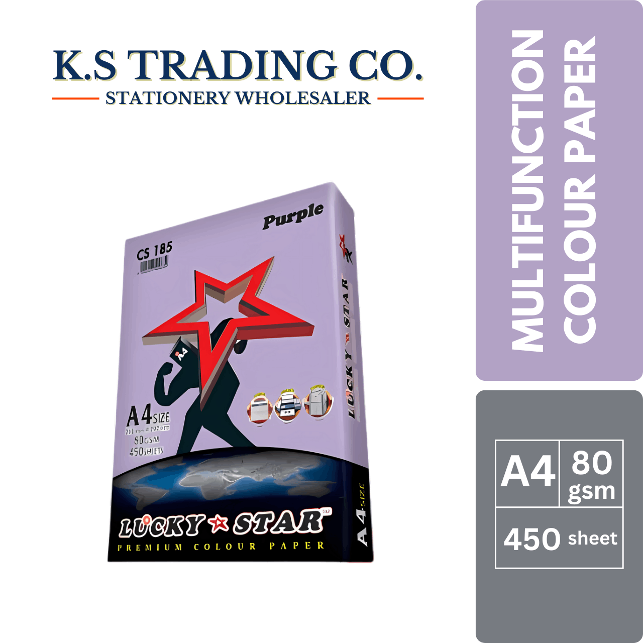 Lucky Star Col Paper (Purple) A4 80gsm 450sheets