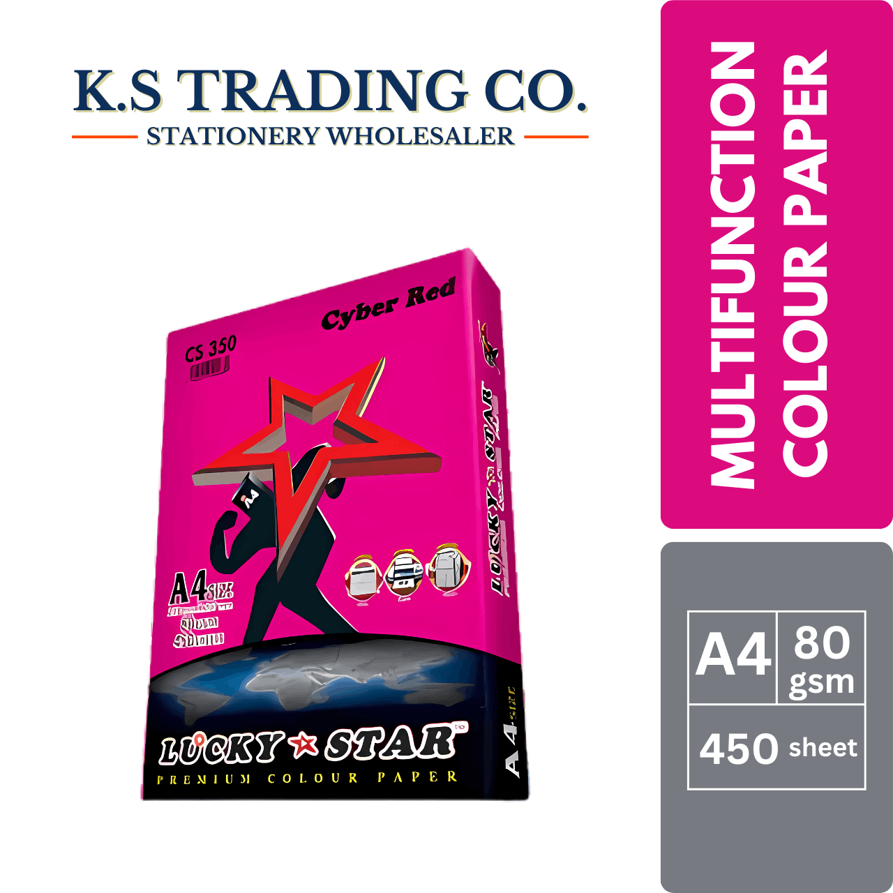 Lucky Star Col Paper (Cyber Red) A4 80gsm 450sheets