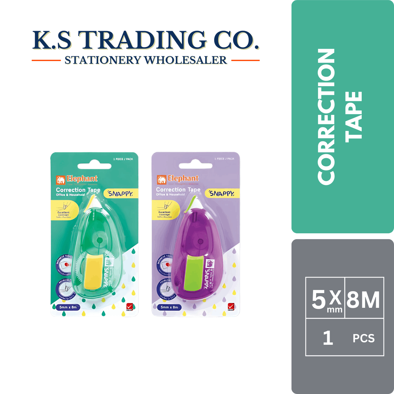 Elephant Correction Tape Snappy 5mm x 8m