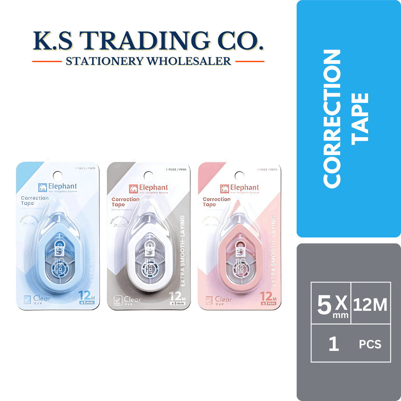 Elephant Correction Tape Clear 5mm x 12m