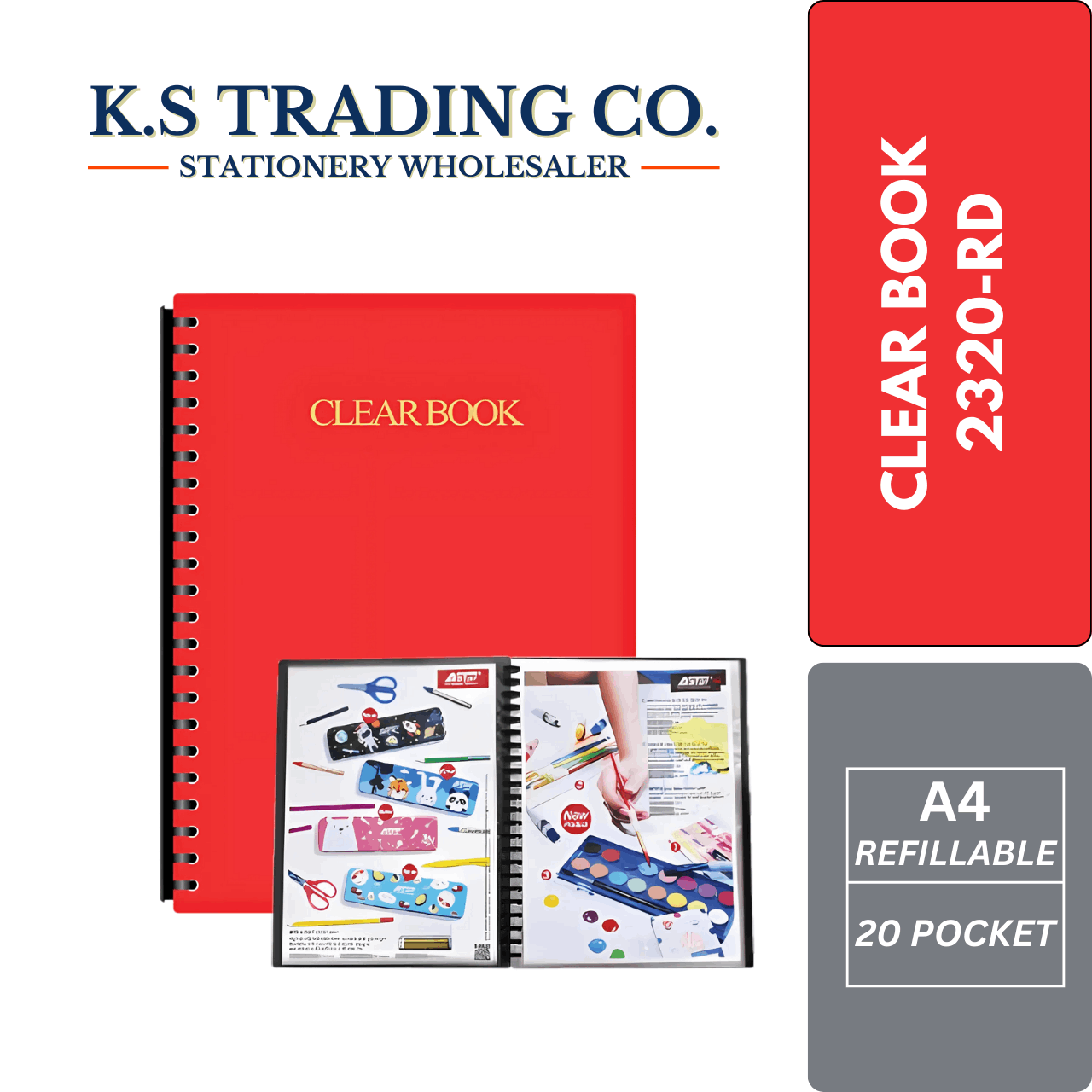 Astar Clear Book 2320 A4 20'Pocket - Red