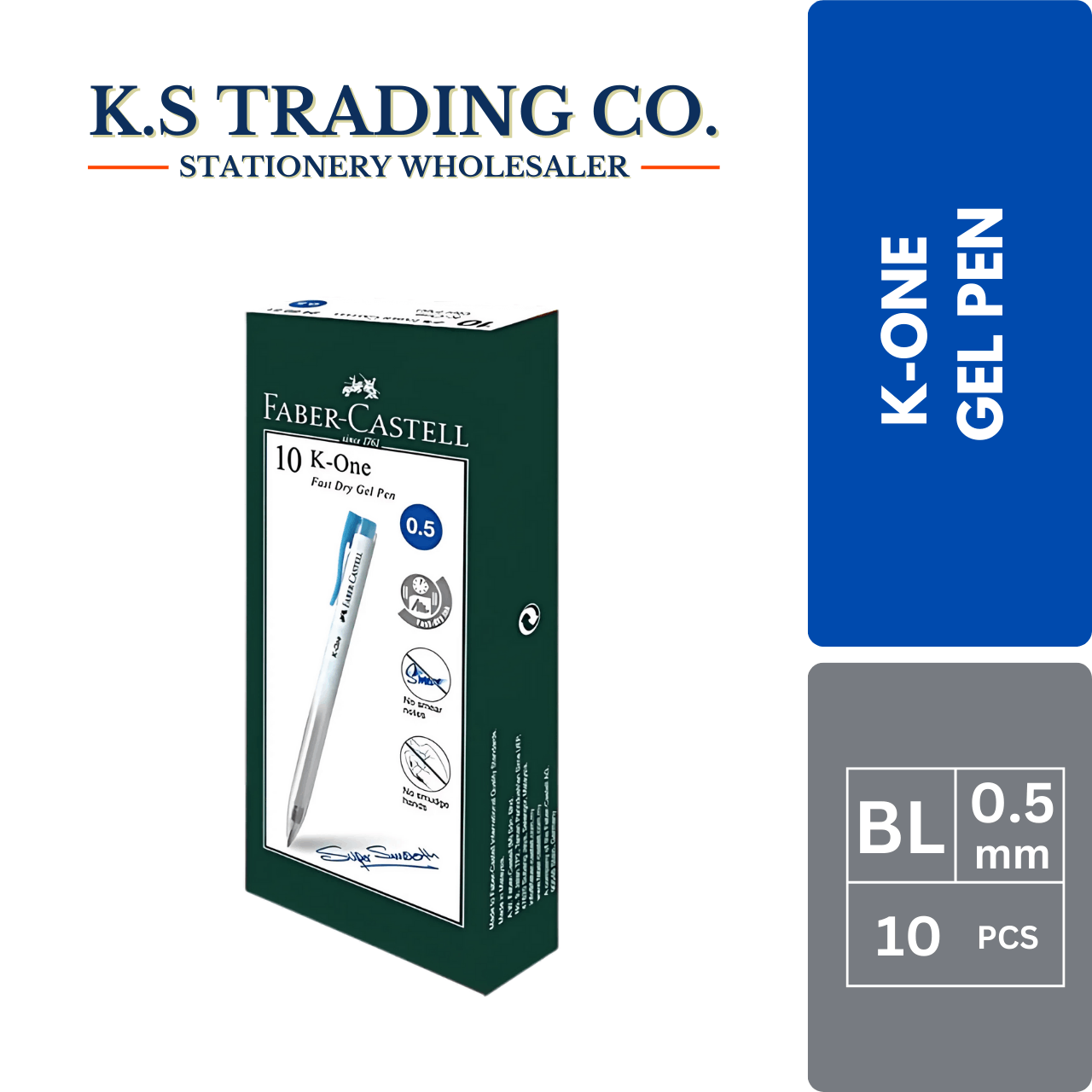 Faber Castell  K-One Gel 0.5 - Blue (Box of 10'pcs)