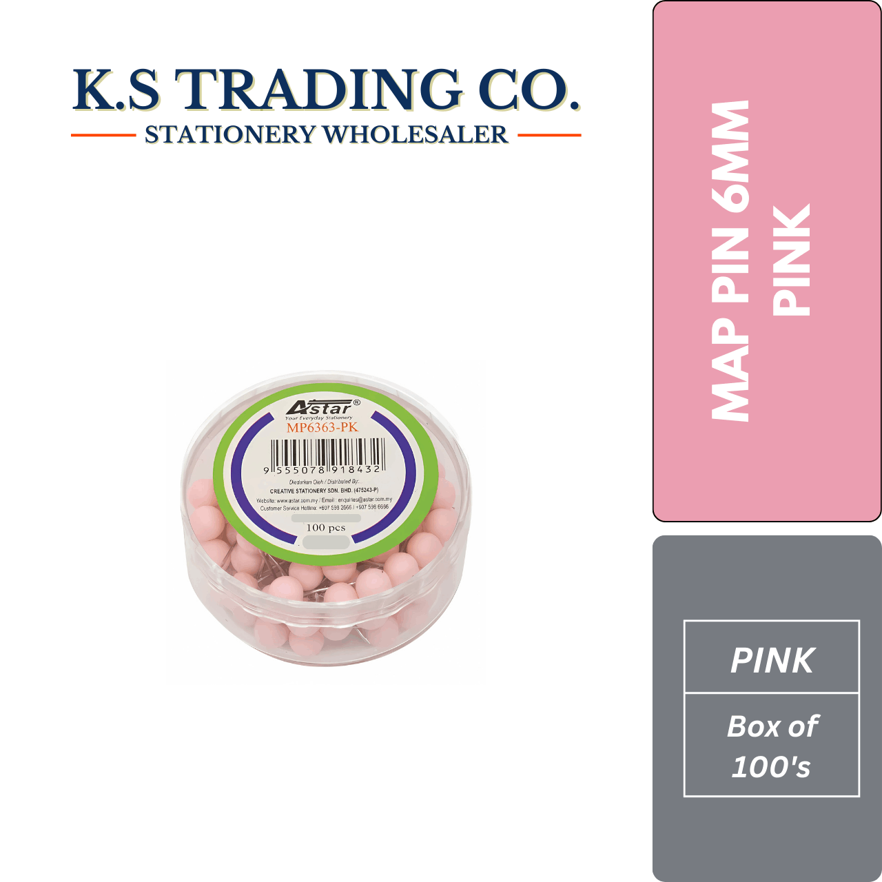 Astar Map Pin 6mm - Pink (Box of 100's)