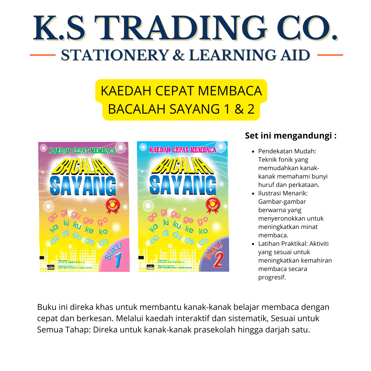 Kaedah Cepat Membaca - Bacalah Sayang Buku 1 & 2