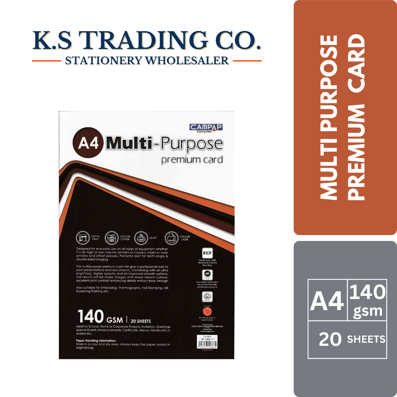 Campap Multi-Purpose Premium Card A4 140gsm 20sheets