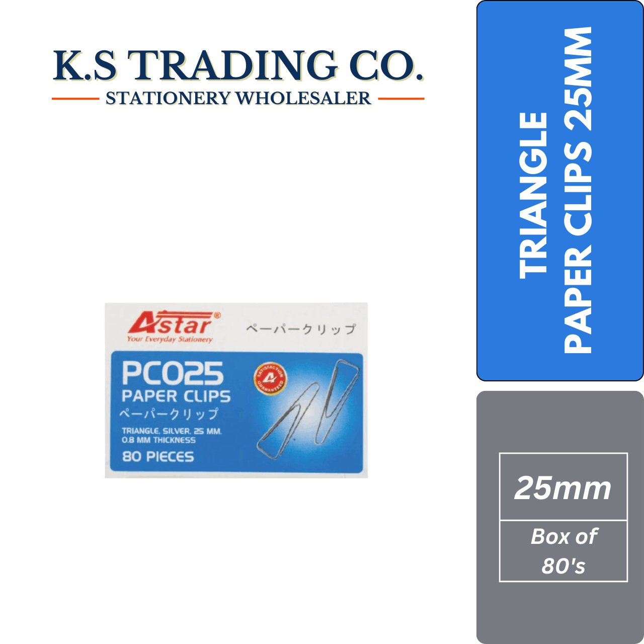 Astar Triangle Paper Clips 25mm (Box of 80's)