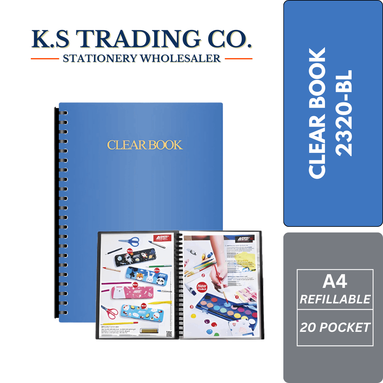 Astar Clear Book 2320 A4 20'Pocket - Blue
