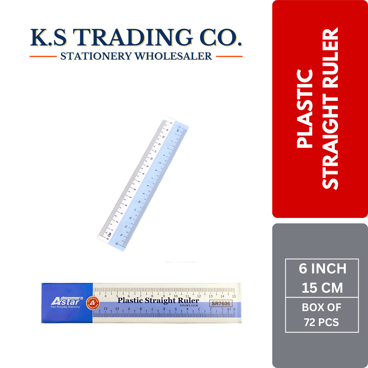Plastic Ruler 6 inch 15 cm (Box of 72'pcs)