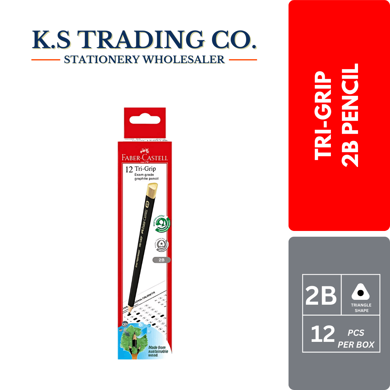 Faber Castell Tri-Grip 2B Pencil (Box of 12'pcs)