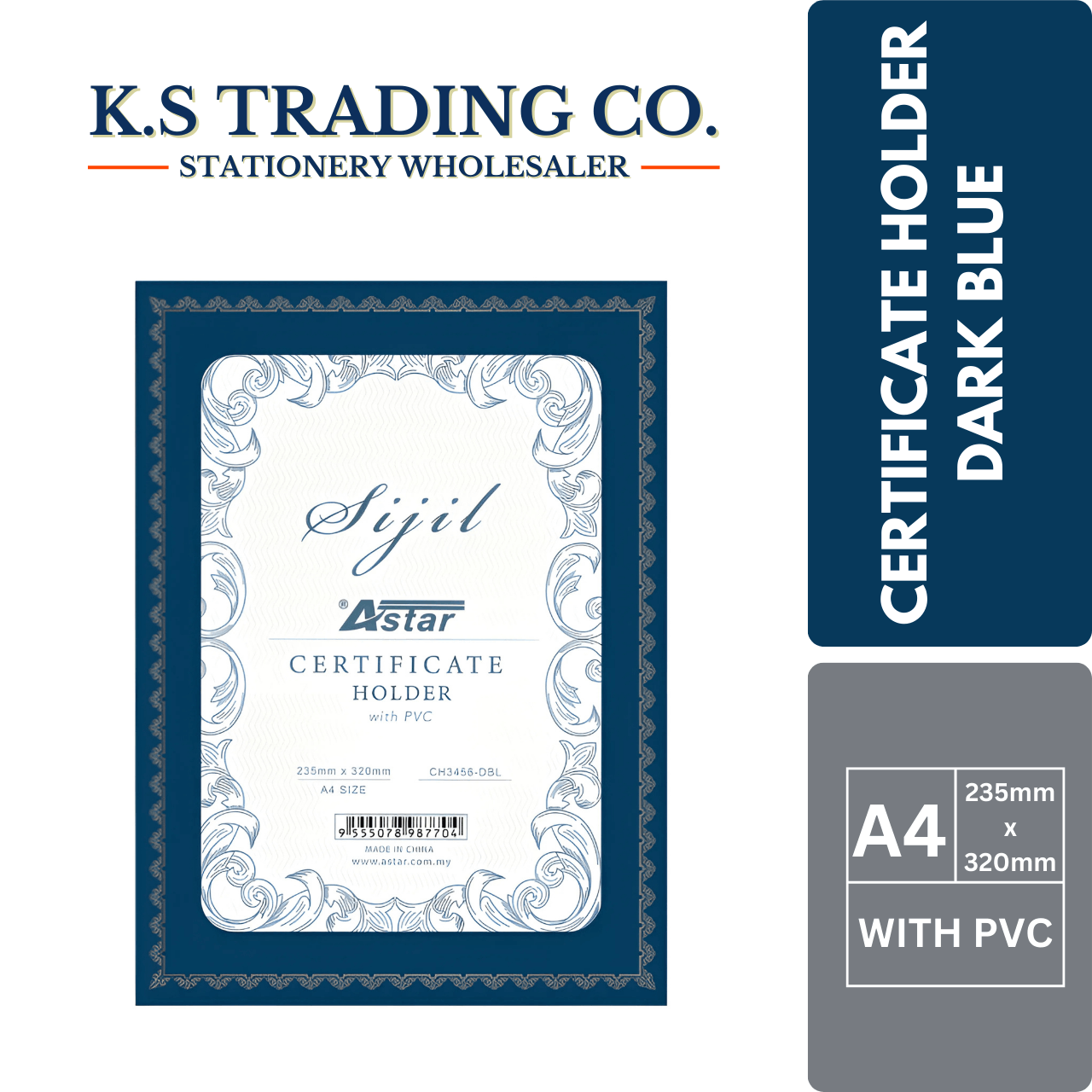 Astar A4 Certificate Holder Dark Blue