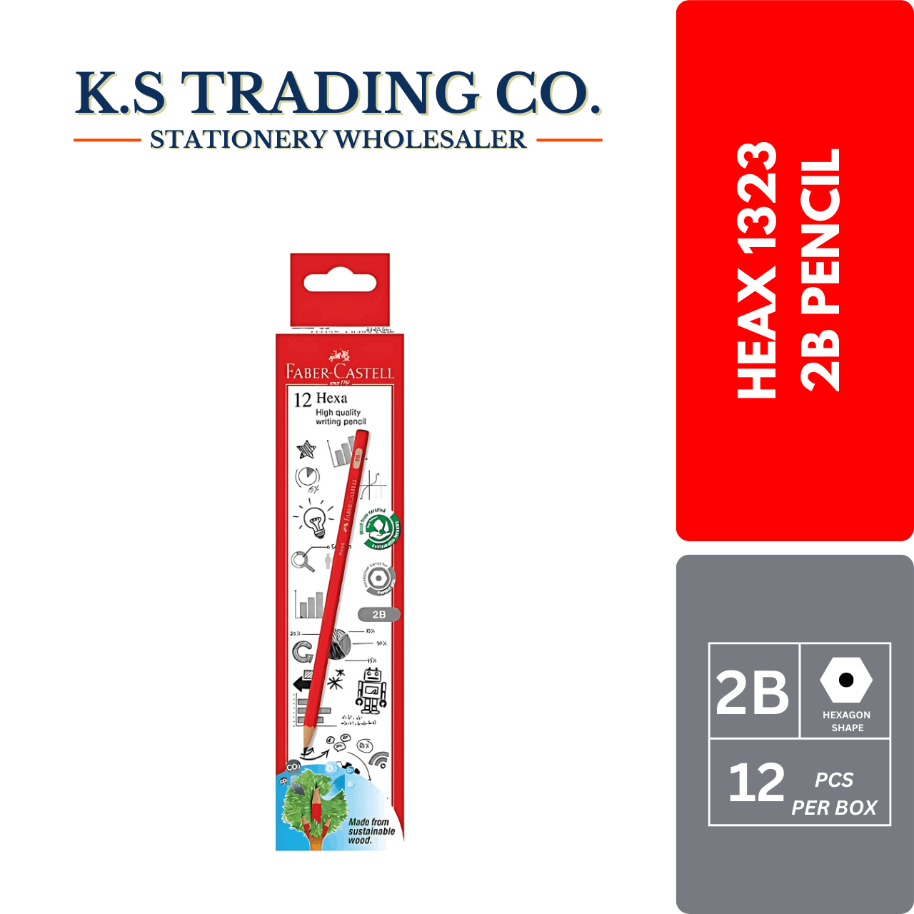 Faber Castell Hexa 2B Pencil (Box of 12'pcs)