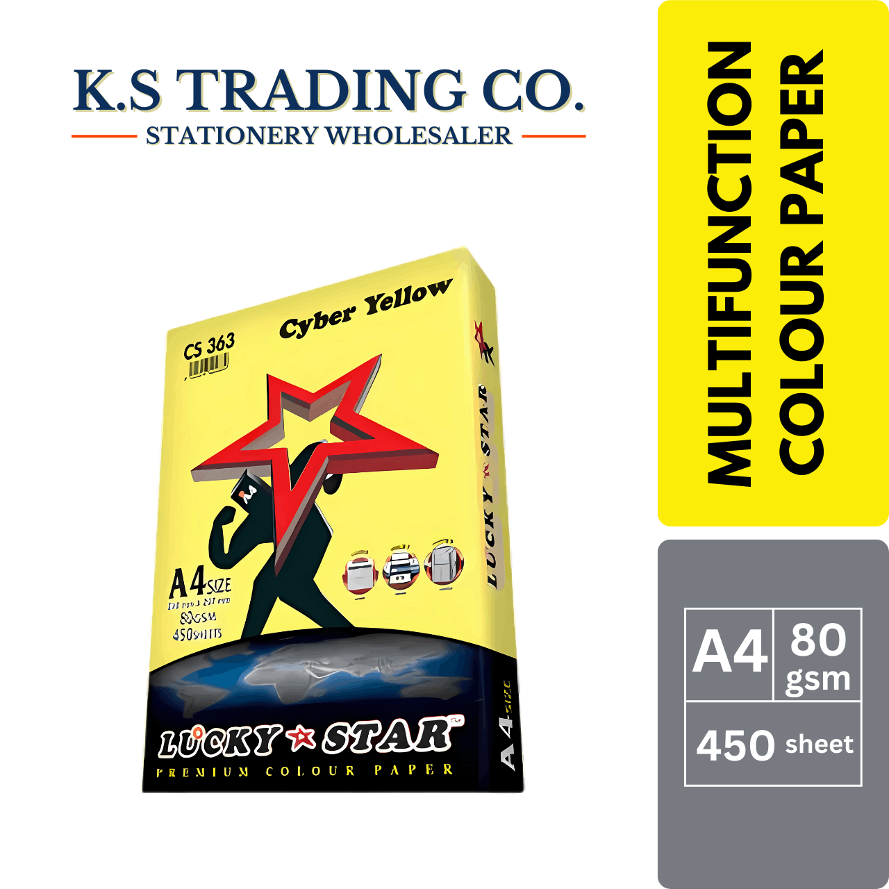 Lucky Star Col Paper (Cyber Yellow) A4 80gsm 450sheets