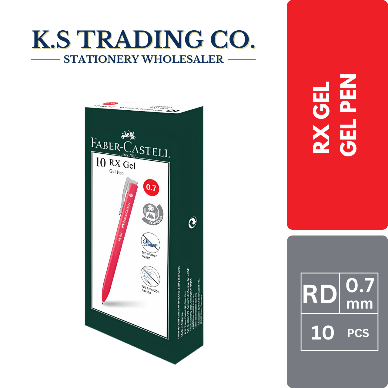 Faber Castell RX Gel 0.7 - Red (Box of 10'pcs)
