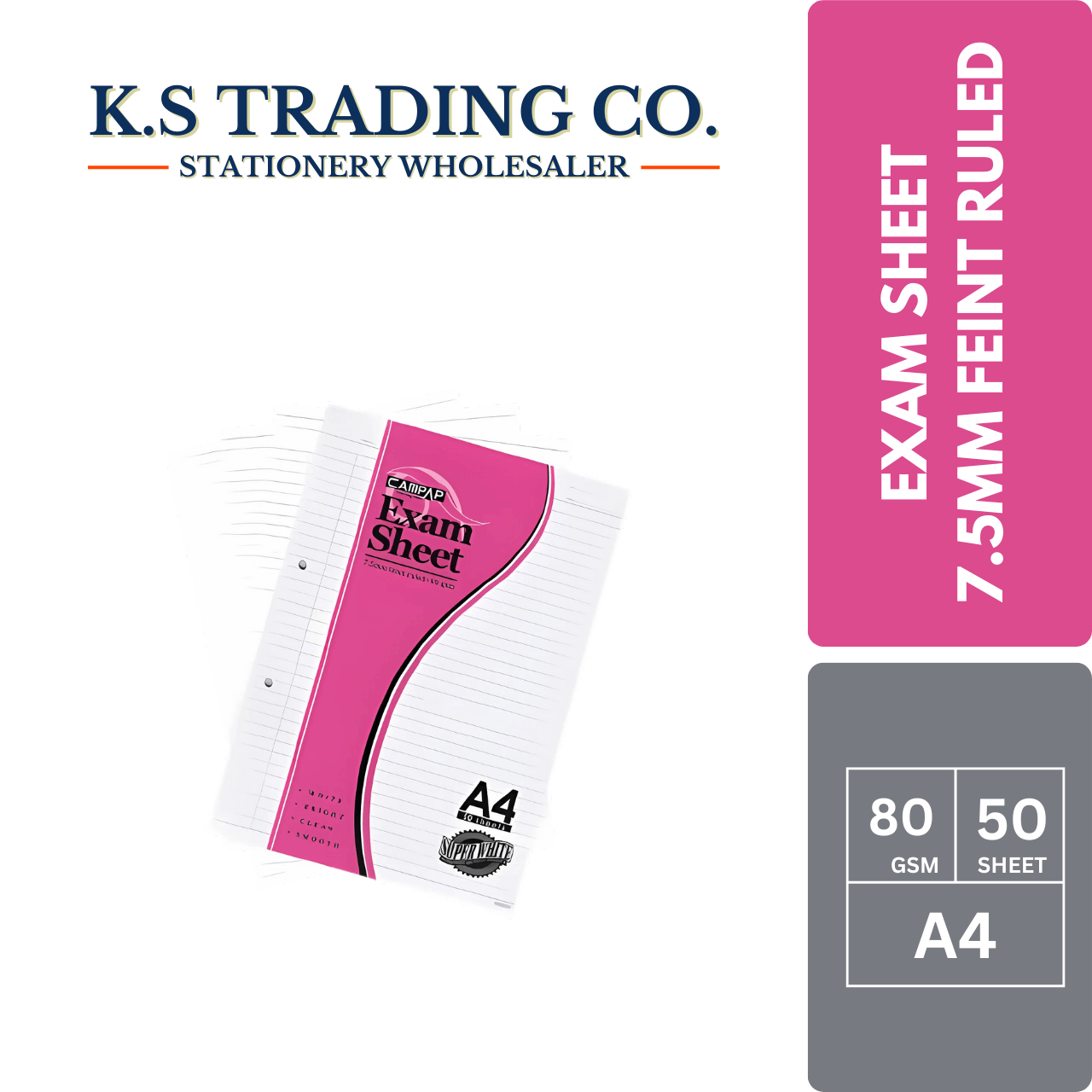 Campap Exam Sheet A4 80'gsm 50sheets (7.5mm Feint Ruled)