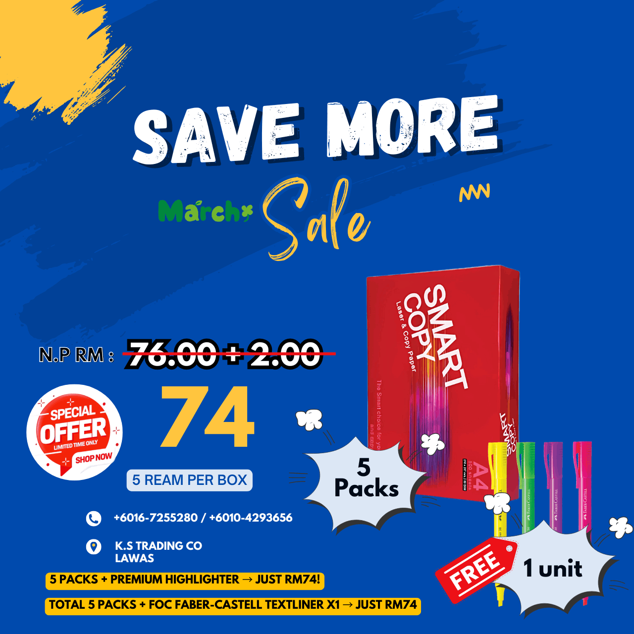 Smart Copy A4 Copy Paper 80gsm (Buy 1'box Free Highlighter x1)