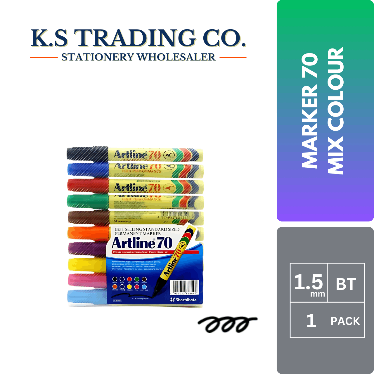 Artline Permanent Marker 70 (10 Col Mixed)