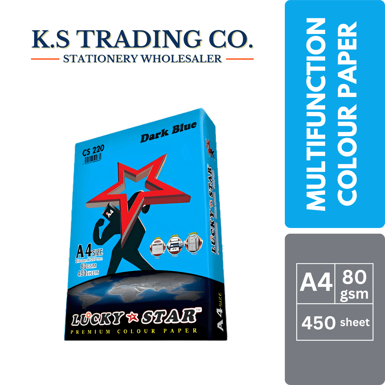 Lucky Star Col Paper (Dark Blue) A4 80gsm 450sheets