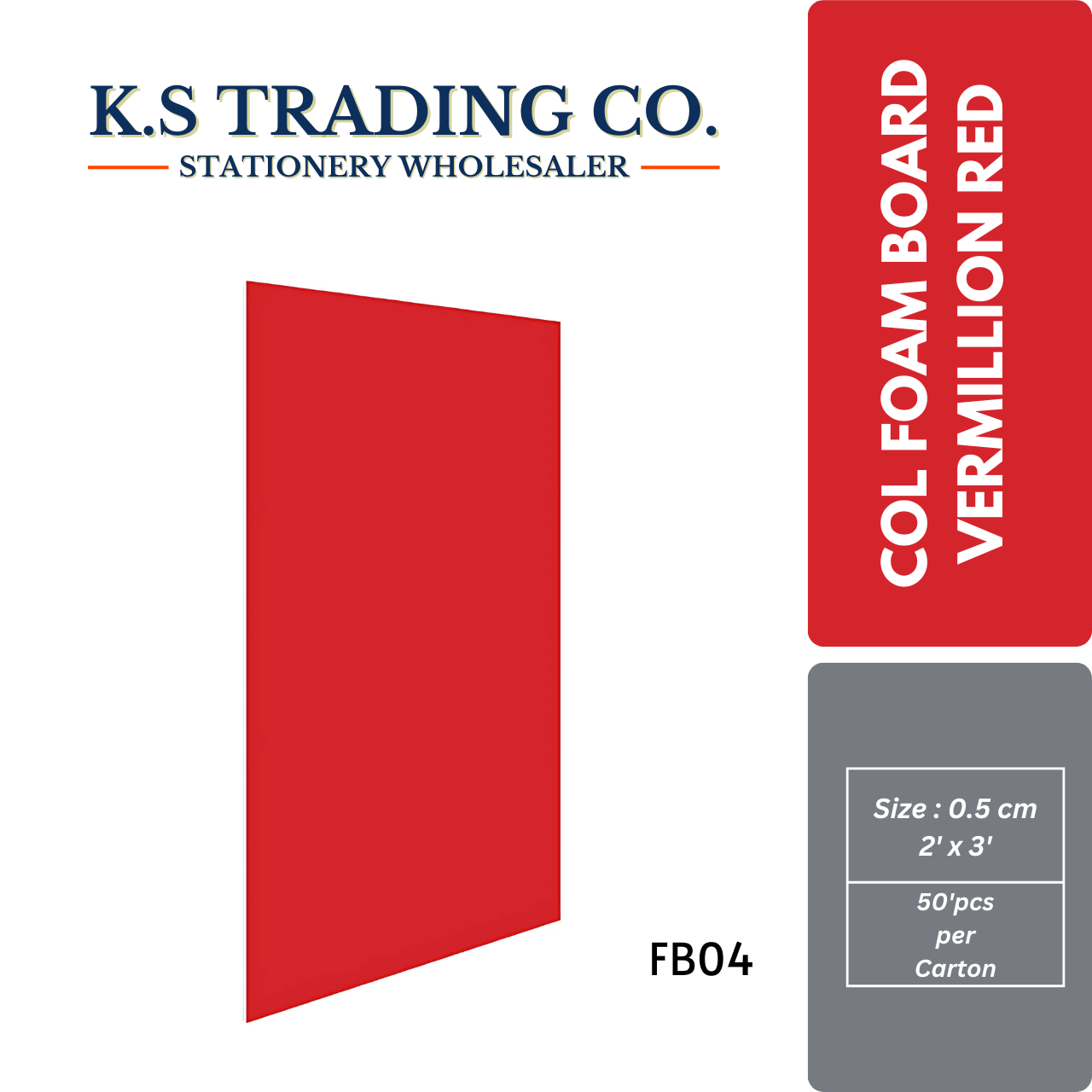 Colour Foam Board Vermillion Red FB04
