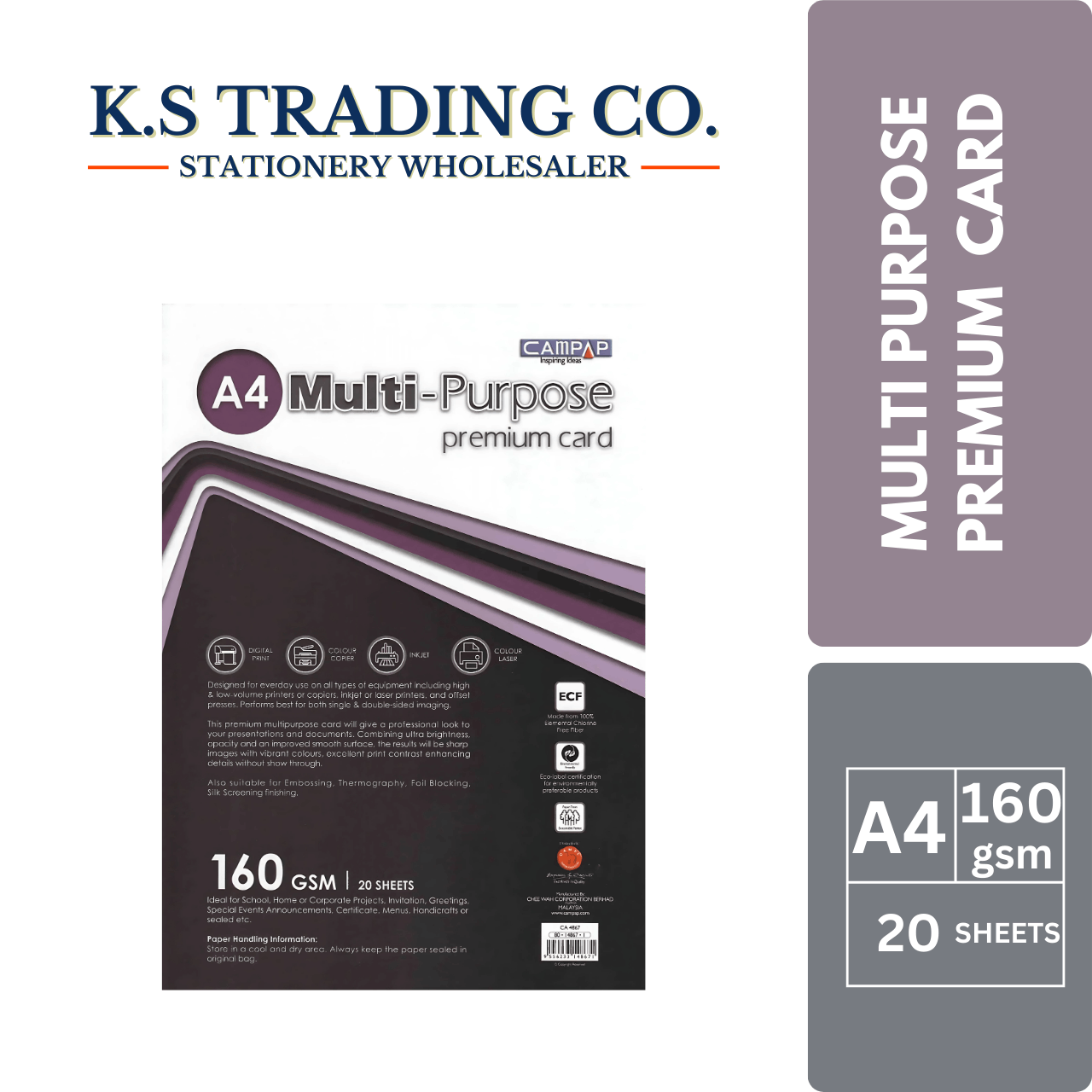 Campap Multi-Purpose Premium Card A4 160gsm 20sheets