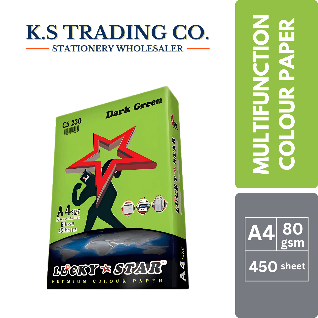 Lucky Star Col Paper (Dark Green) A4 80gsm 450sheets