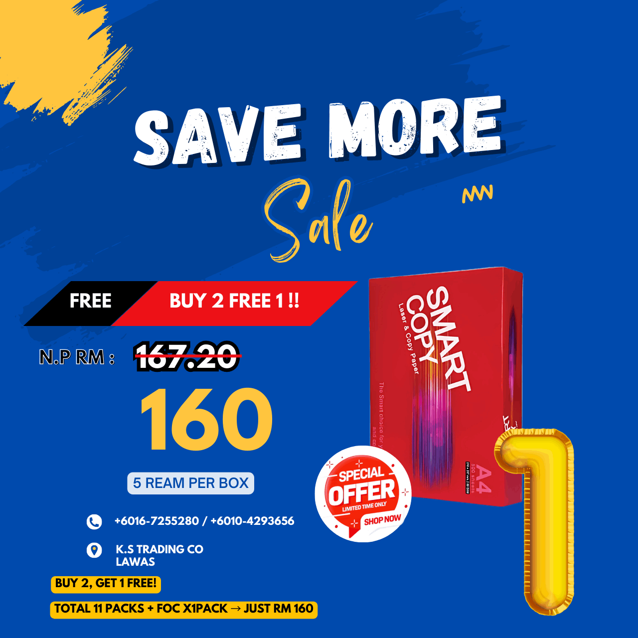Smart Copy A4 Copy Paper 80gsm (Buy 2'box Free x1'ream)