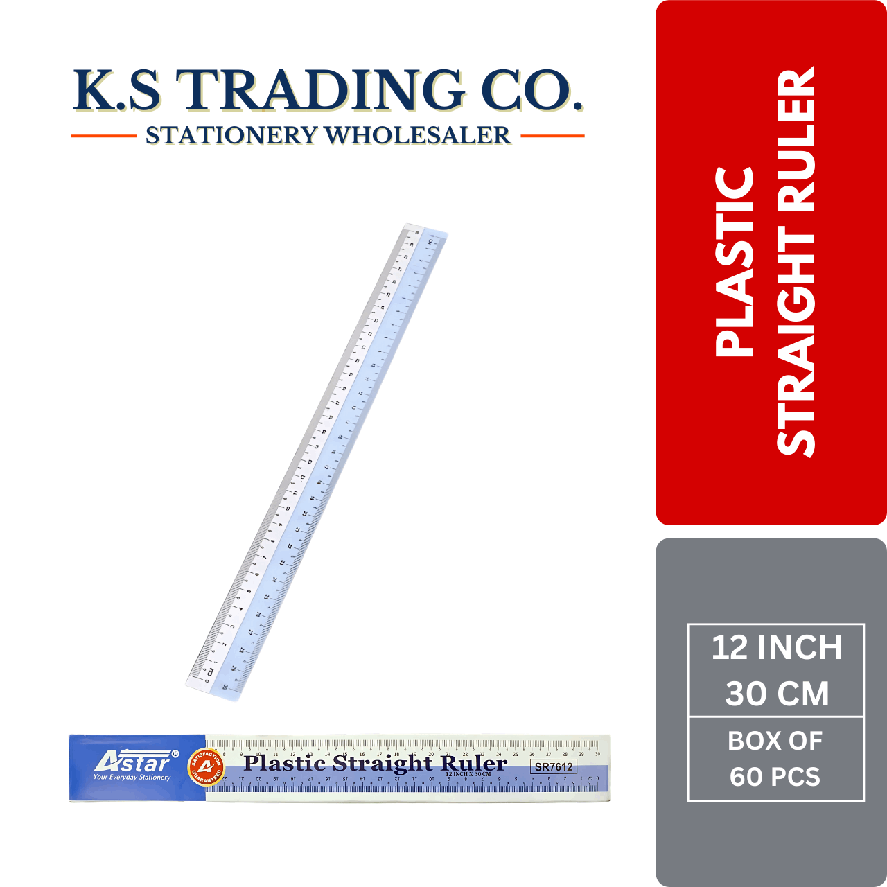Plastic Ruler 12 inch 30 cm (Box of 60'pcs)