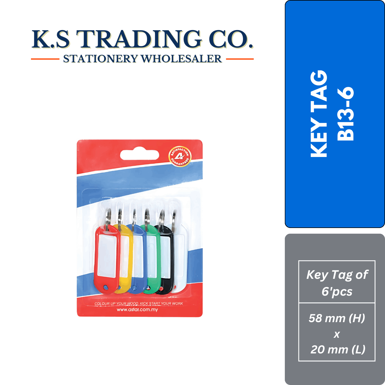 Astar Key Tag 58mmx20mm (Packet of 6'pcs)