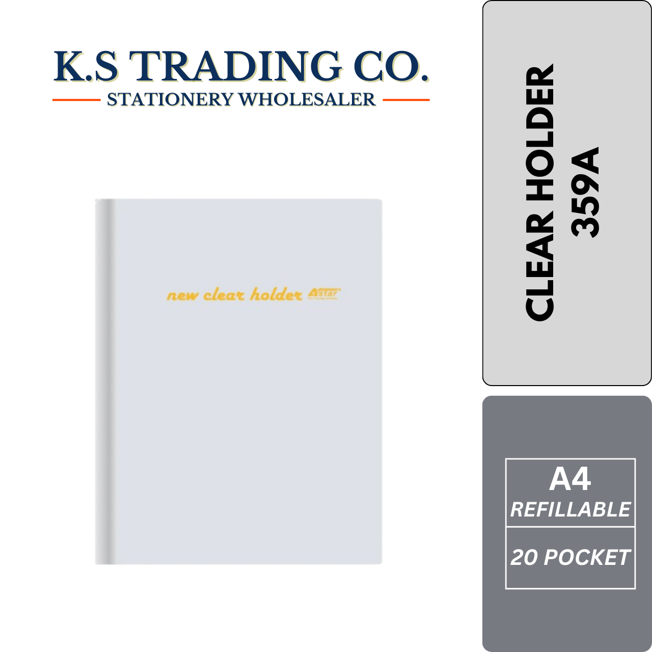 Astar Clear Holder 359A A4 20'Pocket - White