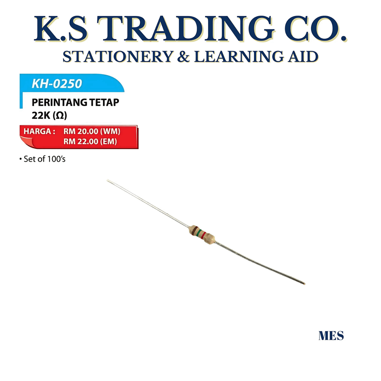 Perintang Tetap 22K [KH-0250] (Set of 100's)