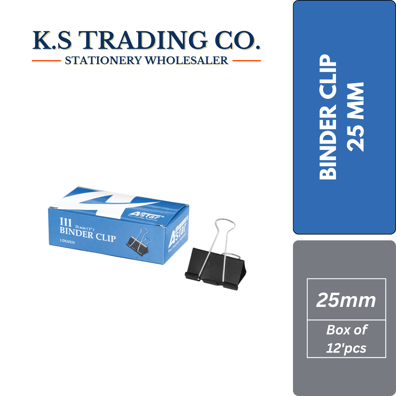 Astar Binder Clip 25mm (Box of 12'pcs)