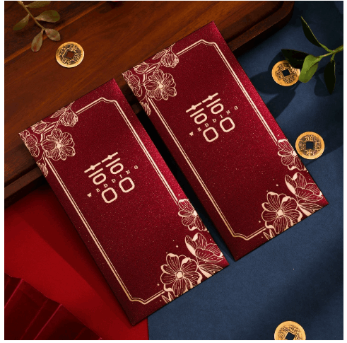“双喜WEDDING” 结婚婚庆金葱烫金红包封（6张1包）/ Wedding Red AngPao/Red Envelope/Red Packet