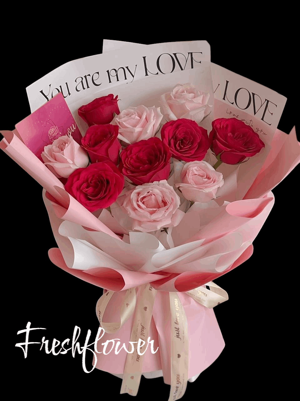 Romantic Mixed Roses Bouquet | Pink & Red Roses with Card | Fresh Flower KL