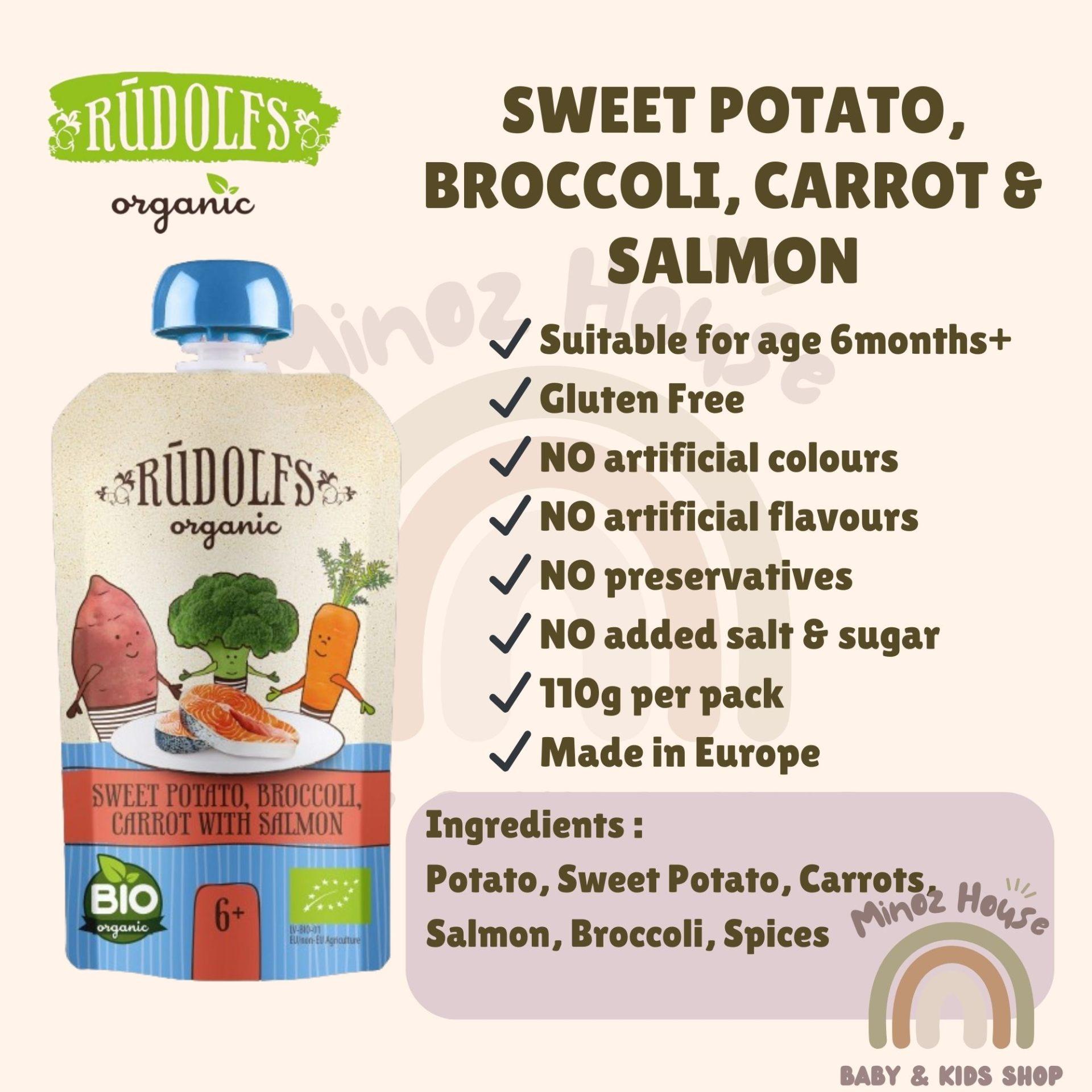 Rudolfs Organic Premium Baby Puree - Sweet Potato, Broccoli, Carrot & Salmon