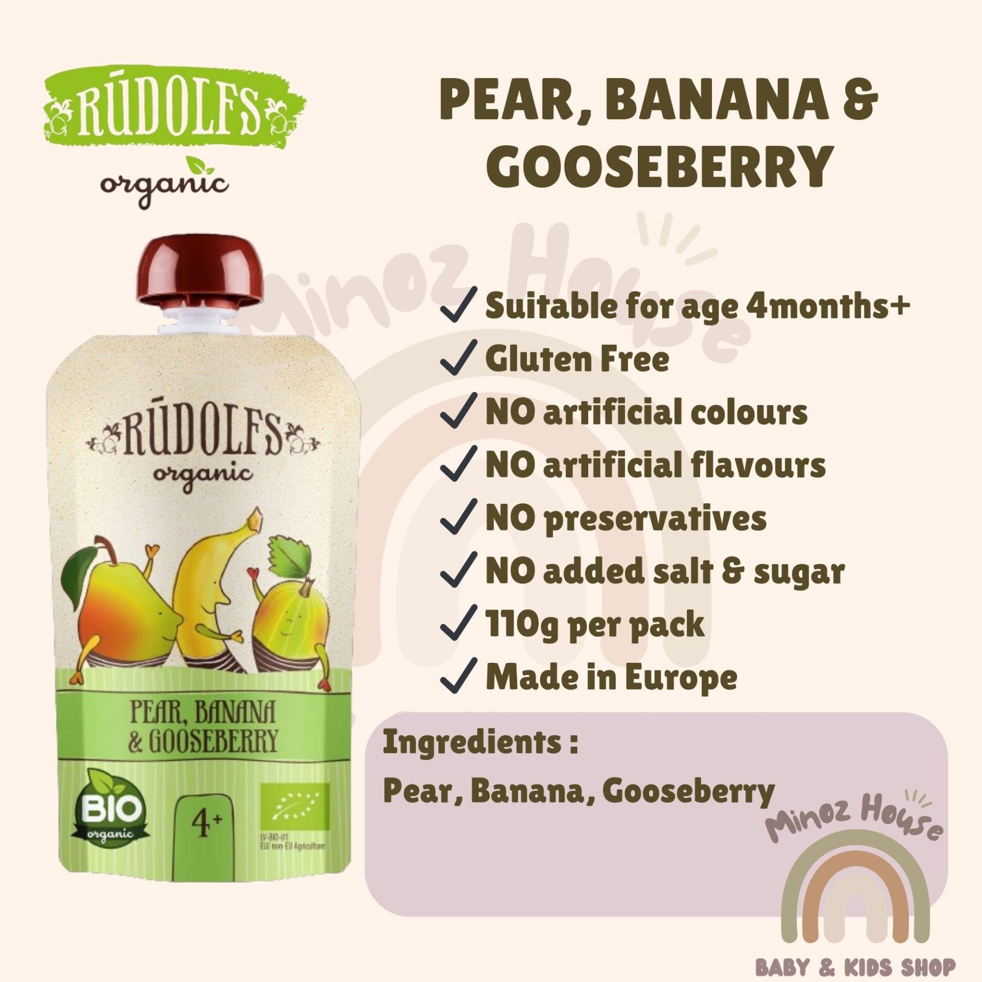 Rudolfs Organic Premium Baby Puree - Pear, Banana & Gooseberry