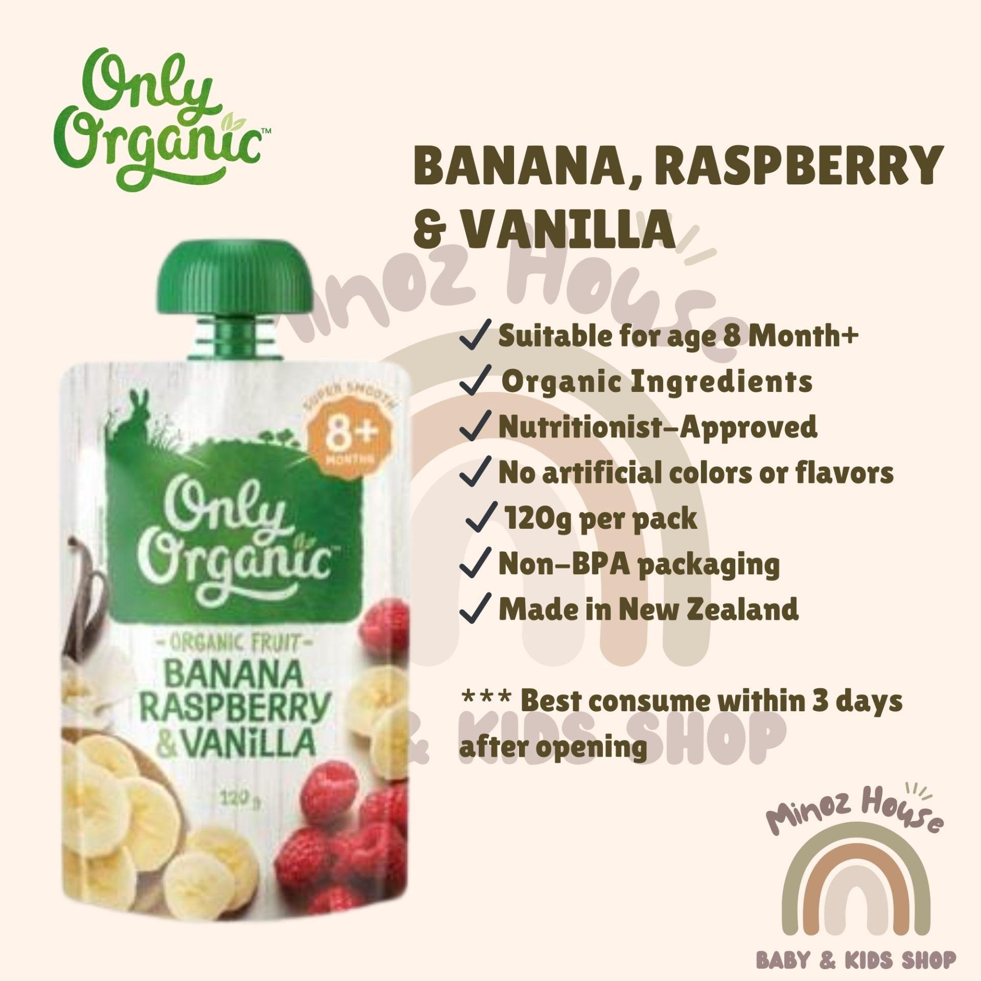 Only Organic Fruit & Vege Pouches - Banana, Raspberry & Vanilla