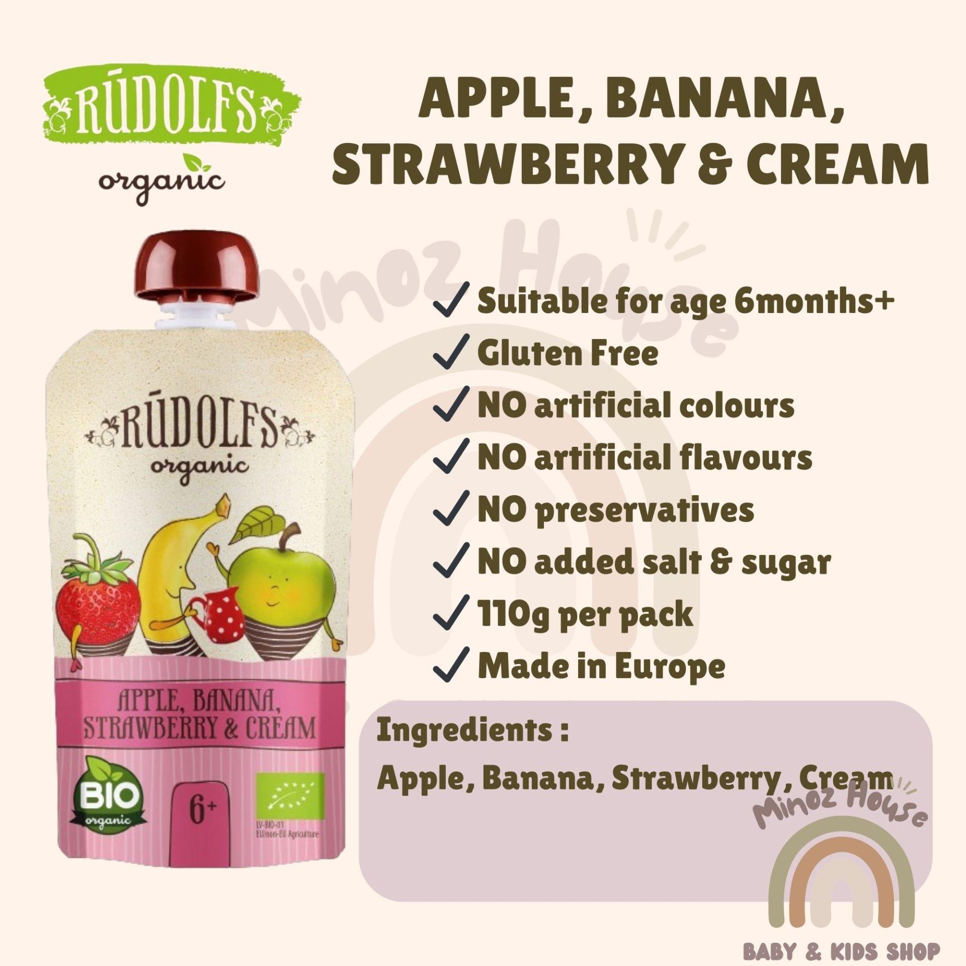 Rudolfs Organic Premium Baby Puree - Apple, Banana, Strawberry & Cream