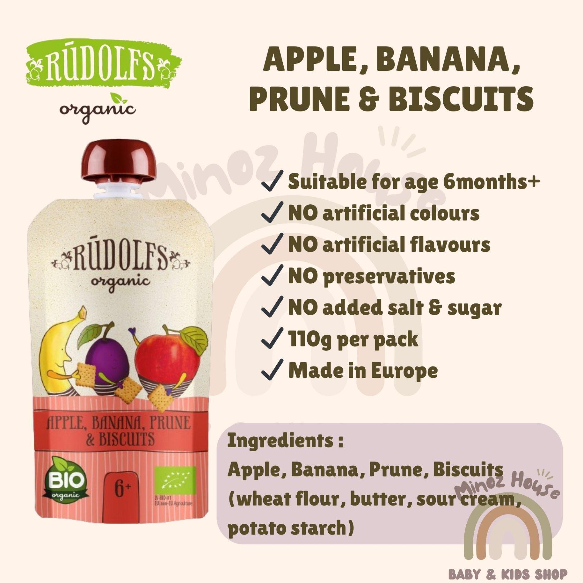 Rudolfs Organic Premium Baby Puree - Apple, Banana, Prune & Biscuits