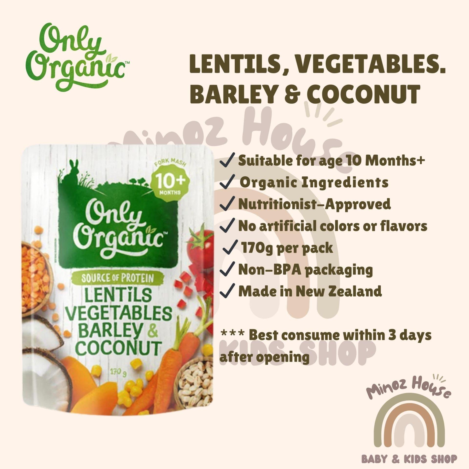 Only Organic Fruit & Vege Pouches - Lentils, Vegetables, Barley & Coconut