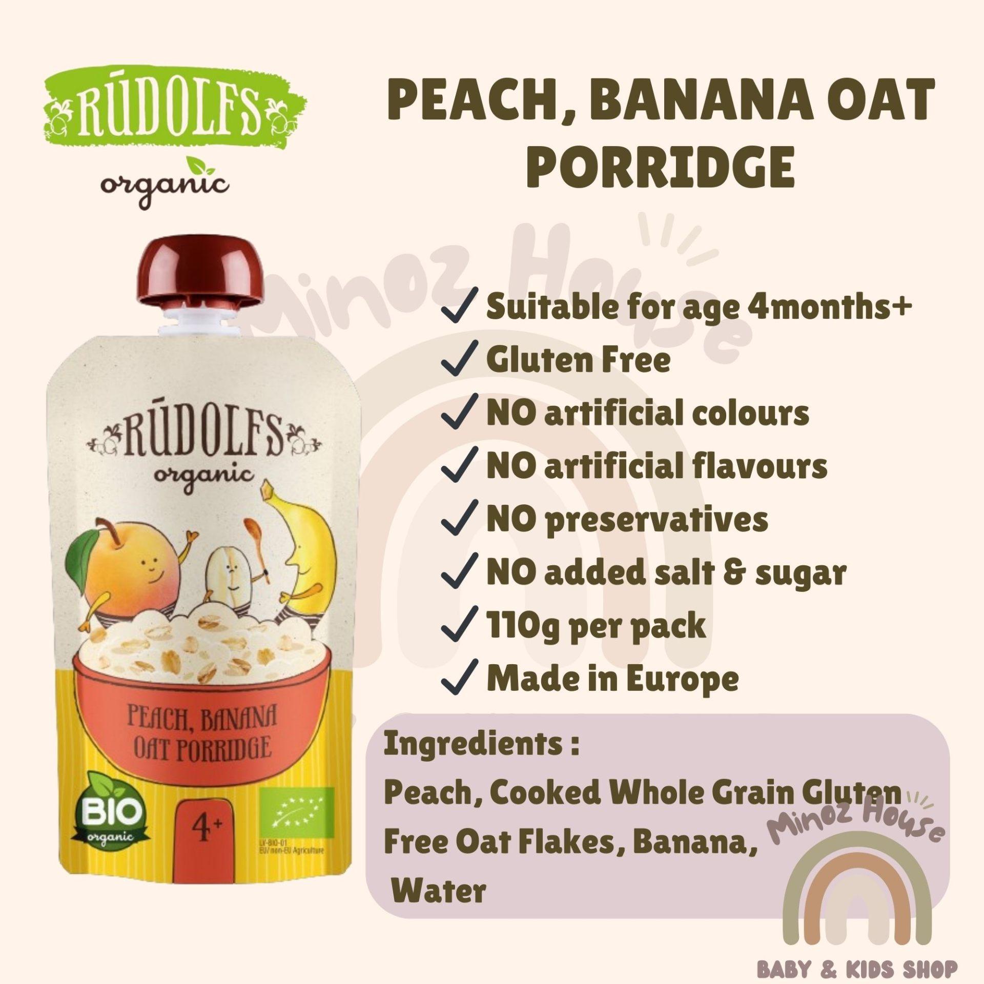 Rudolfs Organic Premium Baby Puree - Peach, Banana Oat Porridge