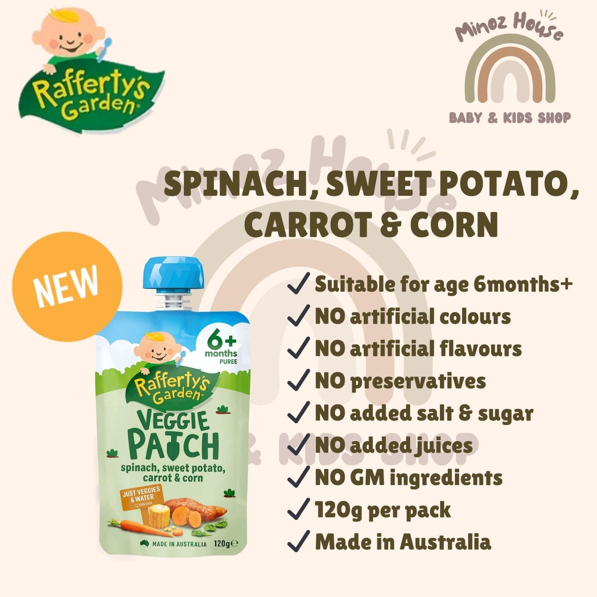 Rafferty's Garden Baby Food Pouches - Spinach, Sweet Potato, Carrot & Corn