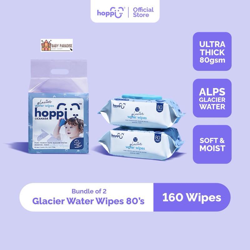 Hoppi Baby Glacier Water Wipes / Baby Wipes / Wet Wipes / Wet Tissue - 80 Wipes x 2 Packs sesuai Dari bayi baru Lahir