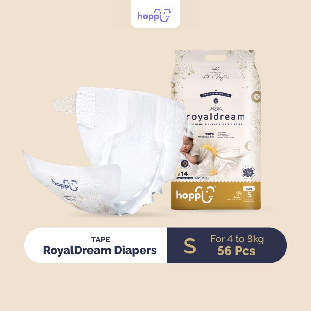 HOPPI ROYAL DREAM CHLORINE & CHEMICAL-FREE DIAPERS TAPE - S