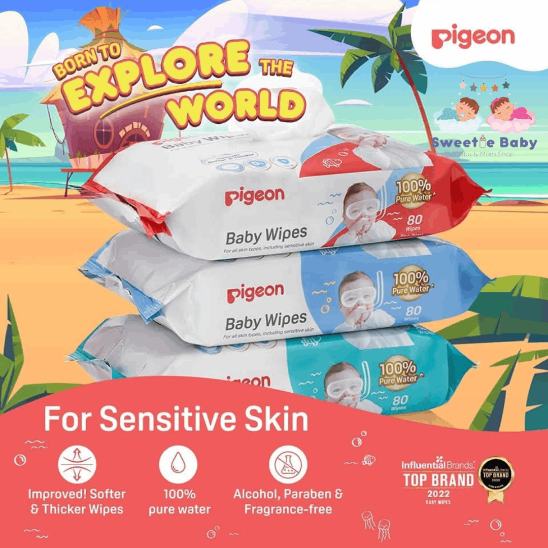 Pigeon 100% Pure Water Baby Wipes (3x80 sheets)