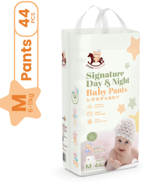 𝐈𝐜𝐨𝐧𝐢𝐜 𝐁𝐚𝐛𝐲𝐜𝐚𝐫𝐞 𝐒𝐢𝐠𝐧𝐚𝐭𝐮𝐫𝐞 𝐃𝐚𝐲 & 𝐍𝐢𝐠𝐡𝐭 𝐁𝐚𝐛𝐲 𝐃𝐢𝐚𝐩𝐞𝐫𝐬 ( M pants 44 pcs )