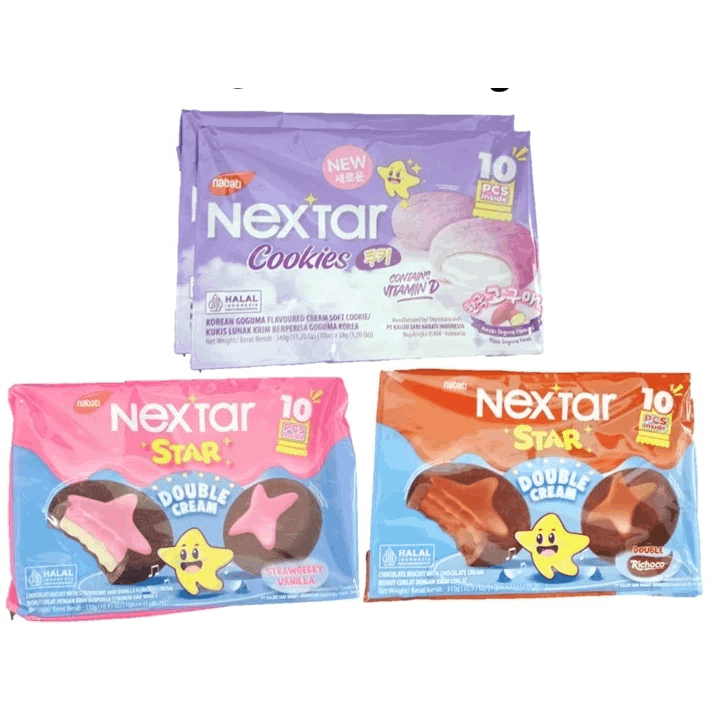 31g / 34g x 10pcs Nabati Nextar Star Cookies Goguma /Double Richoco / Strawberry