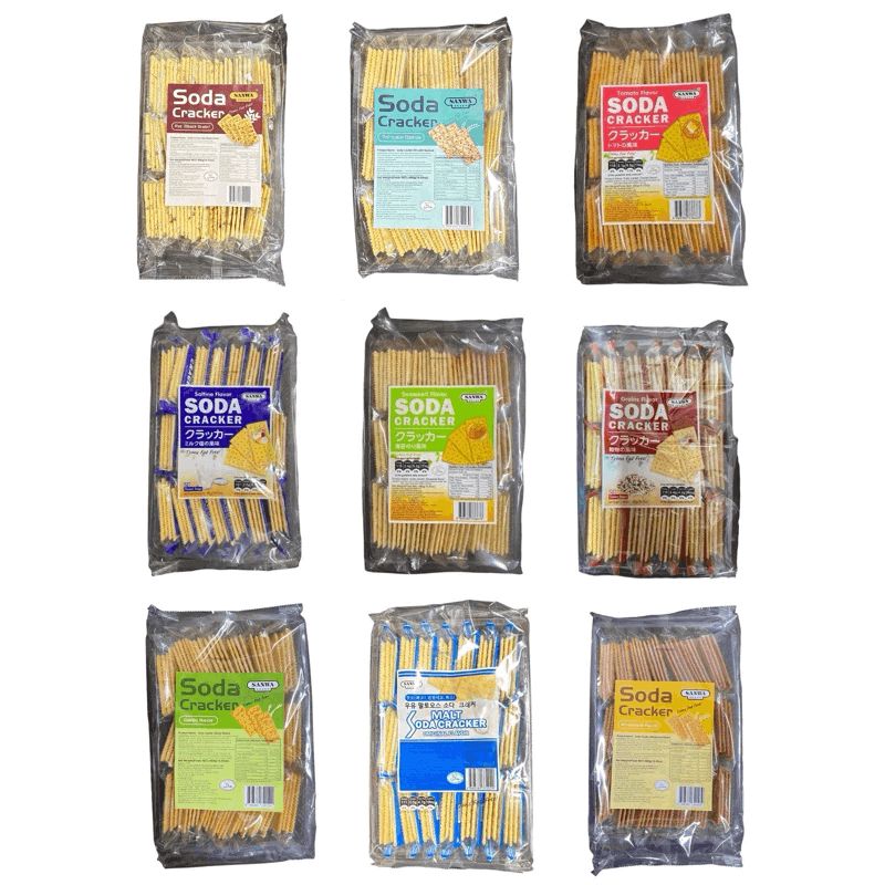 Sanwa Soda Cracker (Saltine / Tomato/ Seaweed/ Grains/ Wholemeal/ Garlic/ Malt / Tri- Color Quinoa/Rye Black Grain) 21’s